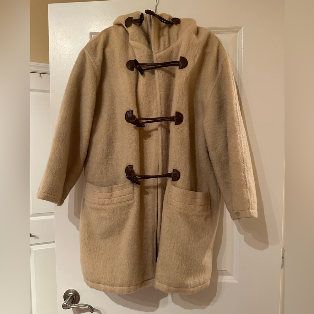 Women's Tan Pea Coat with Toggle Closures